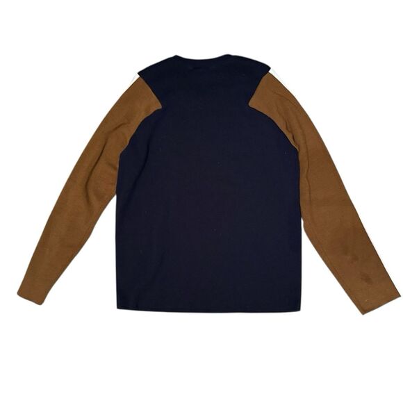 Lacoste Color Block CrewNeck Sweater Blue Brown Pullover Size 38 Wool Blend - Picture 4 of 10